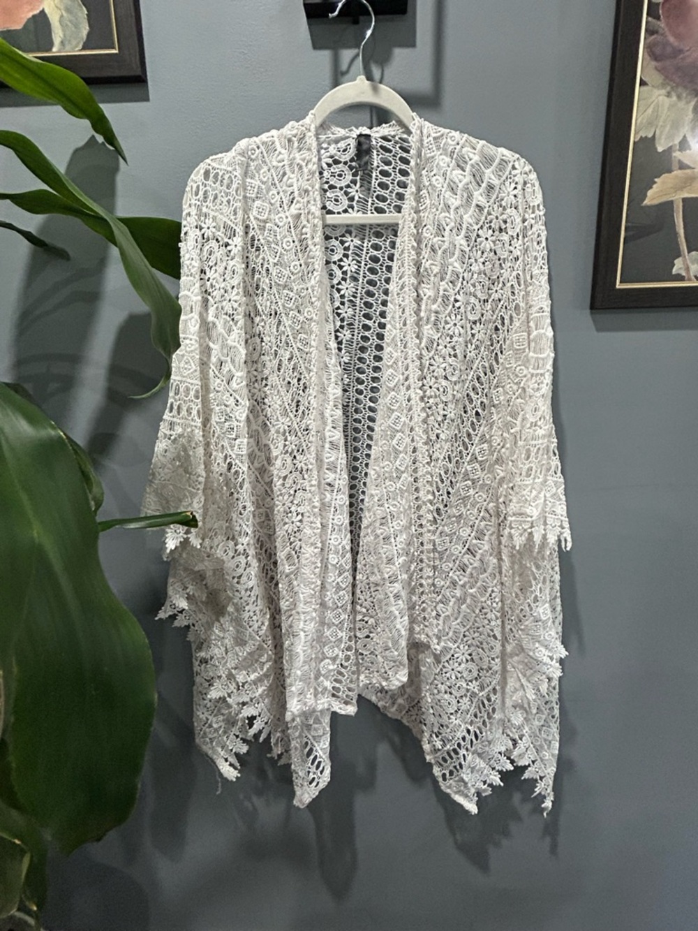 Lane Bryant Lace Crochet Open-Front Kimono - White One Size?